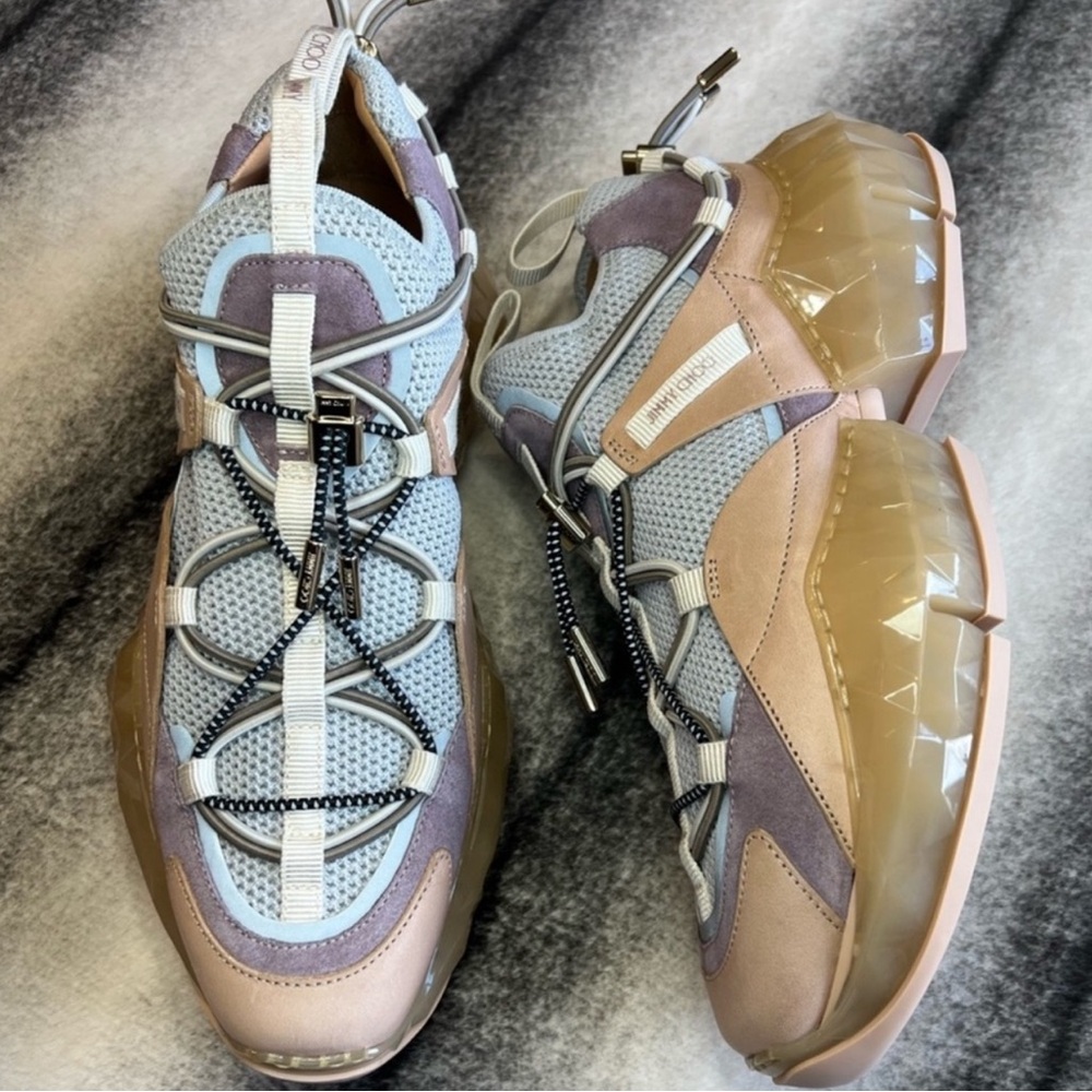 Jimmy Choo Diamond Trail Porcelain Ballet Pink Stretch Mesh Leather Mix Sneakers